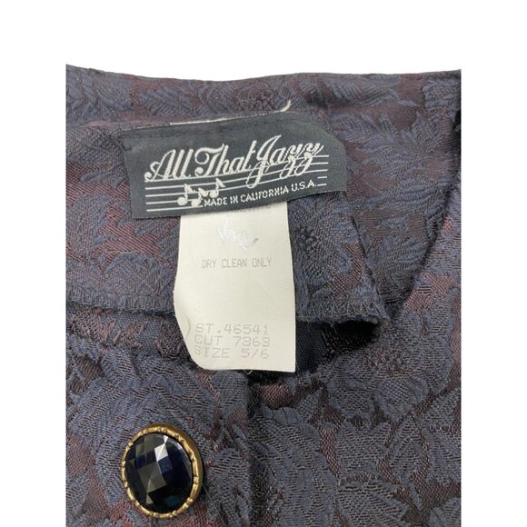 Vintage 90s All That Jazz Black Coat Dress Size 5/6 Floral Satin Brocade - Picture 3 of 6